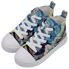 Starry Night Hokusai Van Gogh The Great Wave Off Kanagawa Kids  Mid-top Canvas Sneakers