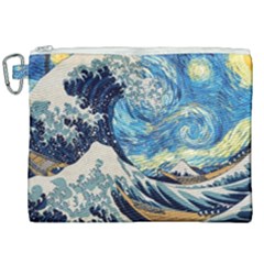 Starry Night Hokusai Van Gogh The Great Wave Off Kanagawa Canvas Cosmetic Bag (xxl)