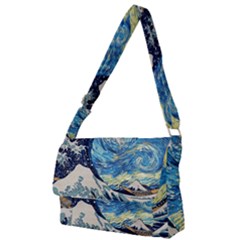 Starry Night Hokusai Van Gogh The Great Wave Off Kanagawa Full Print Messenger Bag (s) by Sudheng
