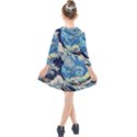 Starry Night Hokusai Van Gogh The Great Wave Off Kanagawa Kids  Quarter Sleeve Shirt Dress View2