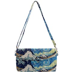 Starry Night Hokusai Van Gogh The Great Wave Off Kanagawa Removable Strap Clutch Bag by Sudheng