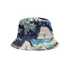 Starry Night Hokusai Van Gogh The Great Wave Off Kanagawa Inside Out Bucket Hat (kids) by Sudheng