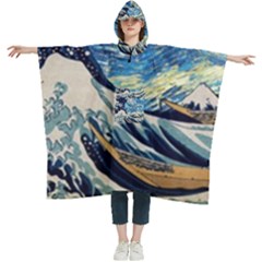 Starry Night Hokusai Van Gogh The Great Wave Off Kanagawa Women s Hooded Rain Ponchos by Sudheng