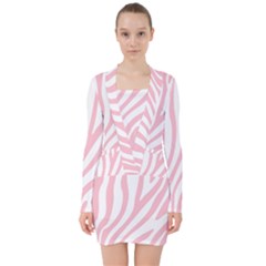 Pink Zebra Vibes Animal Print  V-neck Bodycon Long Sleeve Dress by ConteMonfrey