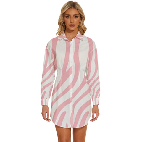 Pink Zebra Vibes Animal Print  Womens Long Sleeve Shirt Dress by ConteMonfrey