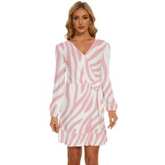 Pink Zebra Vibes Animal Print  Long Sleeve Waist Tie Ruffle Velvet Dress by ConteMonfrey