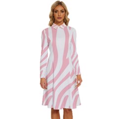 Pink Zebra Vibes Animal Print  Long Sleeve Shirt Collar A-line Dress by ConteMonfrey