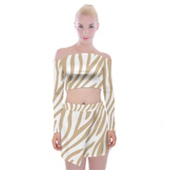 Brown Zebra Vibes Animal Print  Off Shoulder Top With Mini Skirt Set by ConteMonfrey