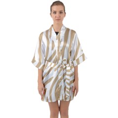 Brown Zebra Vibes Animal Print  Half Sleeve Satin Kimono  by ConteMonfrey