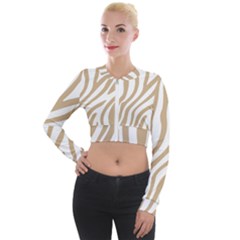 Brown Zebra Vibes Animal Print  Long Sleeve Cropped Velvet Jacket by ConteMonfrey