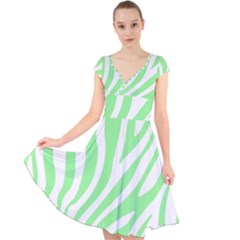 Green Zebra Vibes Animal Print  Cap Sleeve Front Wrap Midi Dress