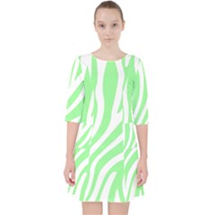 Green Zebra Vibes Animal Print  Quarter Sleeve Pocket Dress