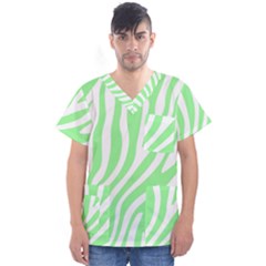 Green Zebra Vibes Animal Print  Men s V-Neck Scrub Top