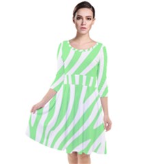 Green Zebra Vibes Animal Print  Quarter Sleeve Waist Band Dress