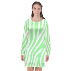 Green Zebra Vibes Animal Print  Long Sleeve Chiffon Shift Dress 
