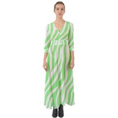 Green Zebra Vibes Animal Print  Button Up Boho Maxi Dress