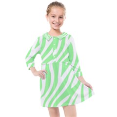 Green Zebra Vibes Animal Print  Kids  Quarter Sleeve Shirt Dress