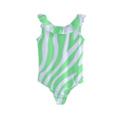 Green Zebra Vibes Animal Print  Kids  Frill Swimsuit