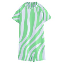 Green Zebra Vibes Animal Print  Kids  Boyleg Half Suit Swimwear