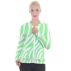 Green Zebra Vibes Animal Print  Casual Zip Up Jacket