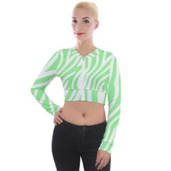 Green Zebra Vibes Animal Print  Long Sleeve Cropped Velvet Jacket