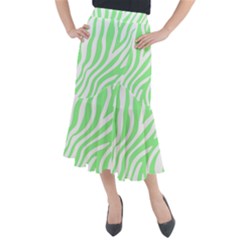 Green Zebra Vibes Animal Print  Midi Mermaid Skirt