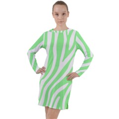 Green Zebra Vibes Animal Print  Long Sleeve Hoodie Dress