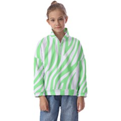 Green Zebra Vibes Animal Print  Kids  Half Zip Hoodie