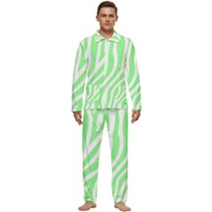 Green Zebra Vibes Animal Print  Men s Long Sleeve Velvet Pocket Pajamas Set