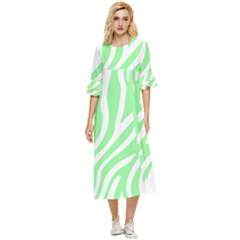 Green Zebra Vibes Animal Print  Double Cuff Midi Dress