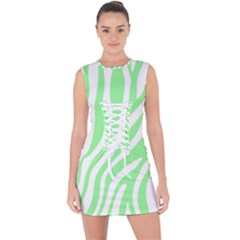 Green Zebra Vibes Animal Print  Lace Up Front Bodycon Dress by ConteMonfrey