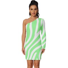 Green Zebra Vibes Animal Print  Long Sleeve One Shoulder Mini Dress