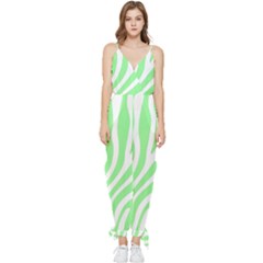 Green Zebra Vibes Animal Print  Sleeveless Tie Ankle Chiffon Jumpsuit by ConteMonfrey