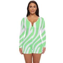 Green Zebra Vibes Animal Print  Long Sleeve Boyleg Swimsuit by ConteMonfrey