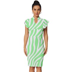 Green Zebra Vibes Animal Print  Vintage Frill Sleeve V-neck Bodycon Dress by ConteMonfrey