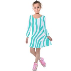 Blue Zebra Vibes Animal Print   Kids  Long Sleeve Velvet Dress by ConteMonfrey