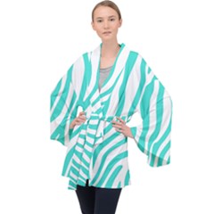 Blue Zebra Vibes Animal Print   Long Sleeve Velvet Kimono  by ConteMonfrey