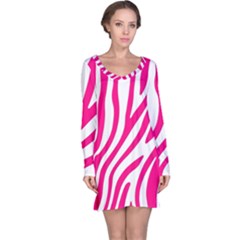 Pink Fucsia Zebra Vibes Animal Print Long Sleeve Nightdress by ConteMonfrey