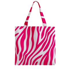Pink Fucsia Zebra Vibes Animal Print Zipper Grocery Tote Bag by ConteMonfrey