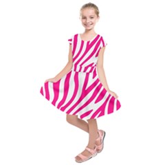 Pink Fucsia Zebra Vibes Animal Print Kids  Short Sleeve Dress by ConteMonfrey