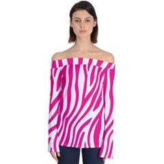 Pink Fucsia Zebra Vibes Animal Print Off Shoulder Long Sleeve Top by ConteMonfrey