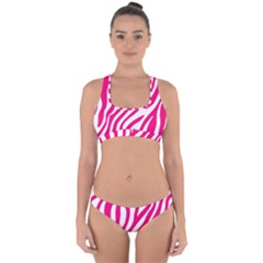 Pink Fucsia Zebra Vibes Animal Print Cross Back Hipster Bikini Set by ConteMonfrey