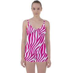 Pink Fucsia Zebra Vibes Animal Print Tie Front Two Piece Tankini by ConteMonfrey