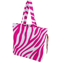 Pink Fucsia Zebra Vibes Animal Print Drawstring Tote Bag by ConteMonfrey