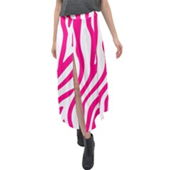Pink Fucsia Zebra Vibes Animal Print Velour Split Maxi Skirt by ConteMonfrey