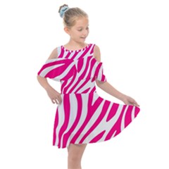 Pink Fucsia Zebra Vibes Animal Print Kids  Shoulder Cutout Chiffon Dress by ConteMonfrey