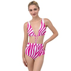 Pink Fucsia Zebra Vibes Animal Print Tied Up Two Piece Swimsuit by ConteMonfrey