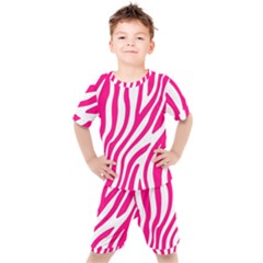 Pink Fucsia Zebra Vibes Animal Print Kids  Tee And Shorts Set by ConteMonfrey