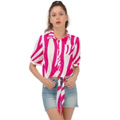 Pink Fucsia Zebra Vibes Animal Print Tie Front Shirt  by ConteMonfrey
