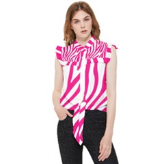 Pink Fucsia Zebra Vibes Animal Print Frill Detail Shirt by ConteMonfrey